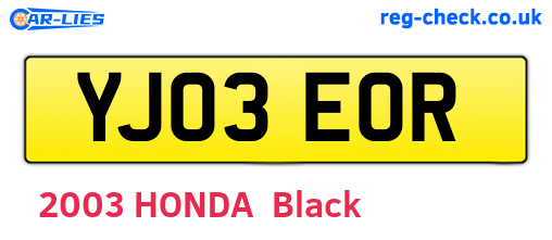 YJ03EOR are the vehicle registration plates.