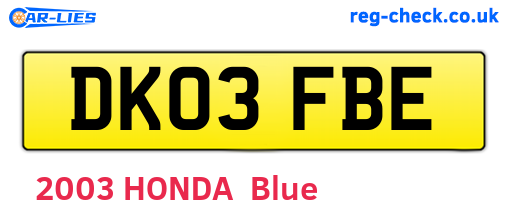 DK03FBE are the vehicle registration plates.