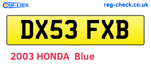 DX53FXB are the vehicle registration plates.