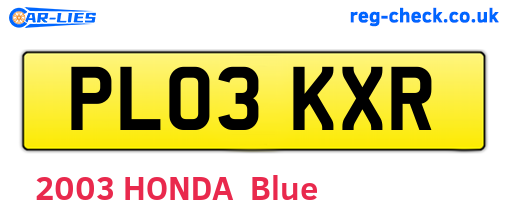 PL03KXR are the vehicle registration plates.