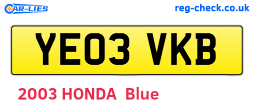 YE03VKB are the vehicle registration plates.