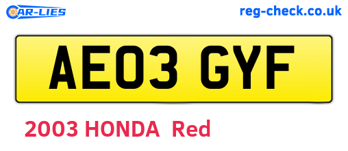 AE03GYF are the vehicle registration plates.