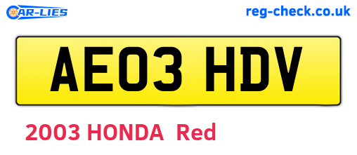 AE03HDV are the vehicle registration plates.