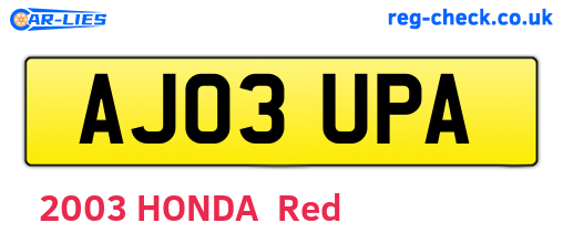 AJ03UPA are the vehicle registration plates.