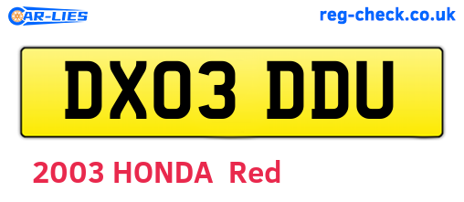 DX03DDU are the vehicle registration plates.