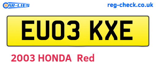 EU03KXE are the vehicle registration plates.