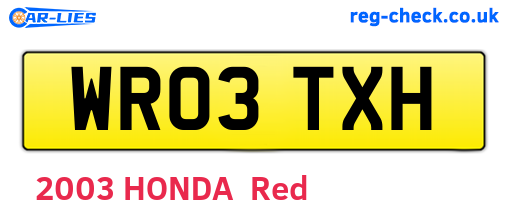 WR03TXH are the vehicle registration plates.