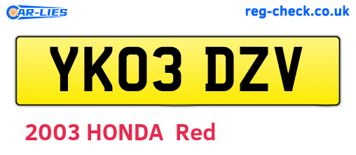 YK03DZV are the vehicle registration plates.