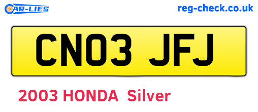 CN03JFJ are the vehicle registration plates.