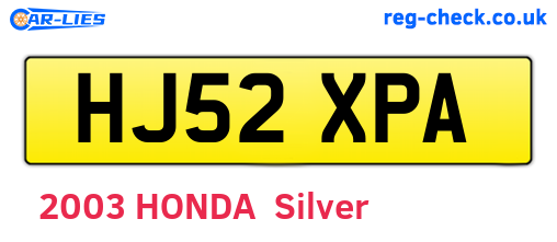 HJ52XPA are the vehicle registration plates.