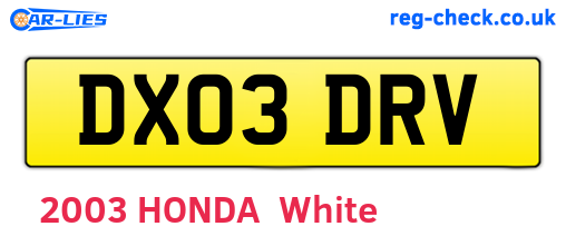 DX03DRV are the vehicle registration plates.