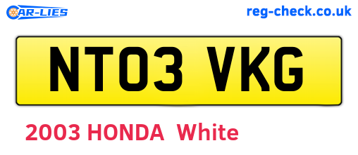 NT03VKG are the vehicle registration plates.