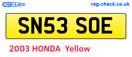 SN53SOE are the vehicle registration plates.