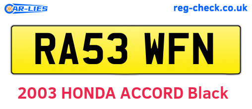 RA53WFN are the vehicle registration plates.