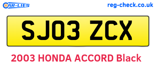 SJ03ZCX are the vehicle registration plates.