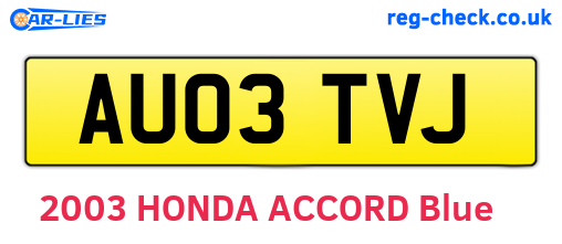 AU03TVJ are the vehicle registration plates.