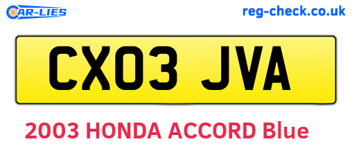 CX03JVA are the vehicle registration plates.