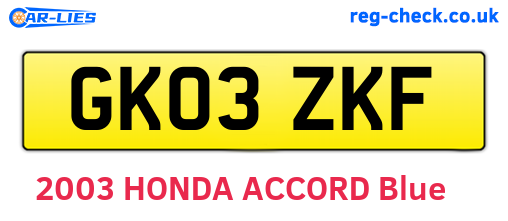 GK03ZKF are the vehicle registration plates.