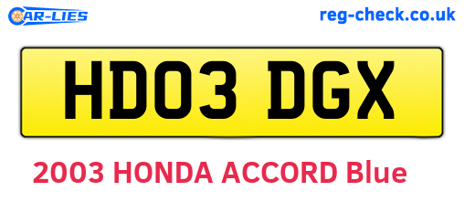 HD03DGX are the vehicle registration plates.