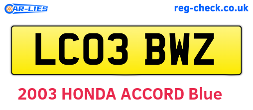 LC03BWZ are the vehicle registration plates.