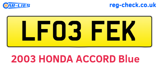 LF03FEK are the vehicle registration plates.