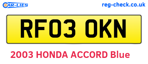 RF03OKN are the vehicle registration plates.