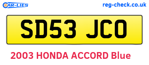 SD53JCO are the vehicle registration plates.