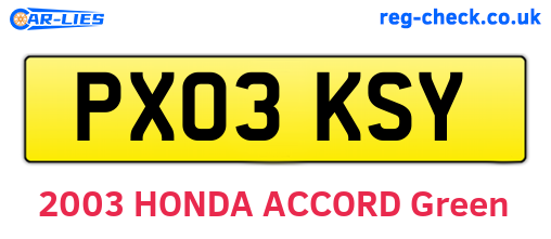 PX03KSY are the vehicle registration plates.