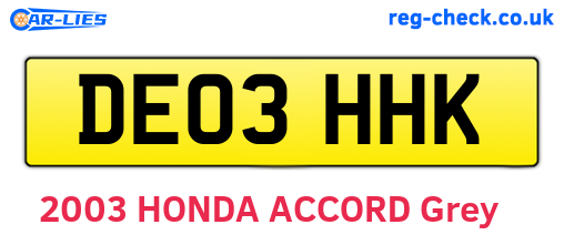 DE03HHK are the vehicle registration plates.