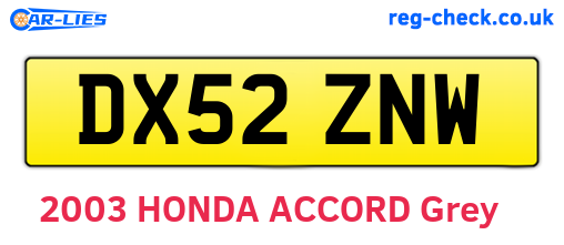 DX52ZNW are the vehicle registration plates.