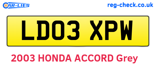LD03XPW are the vehicle registration plates.