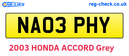 NA03PHY are the vehicle registration plates.