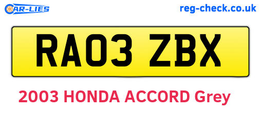 RA03ZBX are the vehicle registration plates.