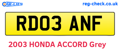 RD03ANF are the vehicle registration plates.