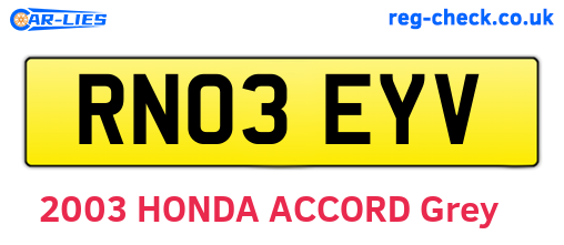 RN03EYV are the vehicle registration plates.