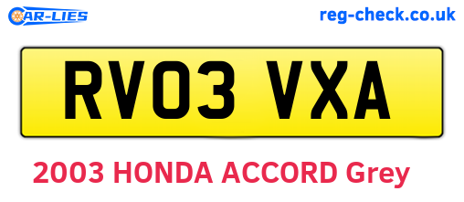 RV03VXA are the vehicle registration plates.