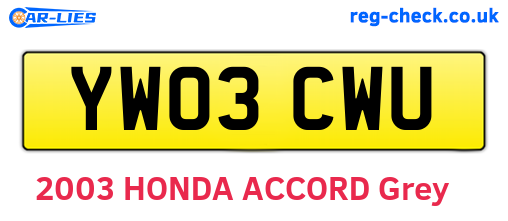 YW03CWU are the vehicle registration plates.