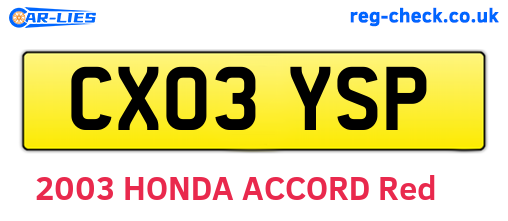 CX03YSP are the vehicle registration plates.