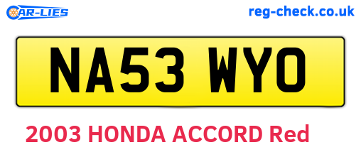 NA53WYO are the vehicle registration plates.