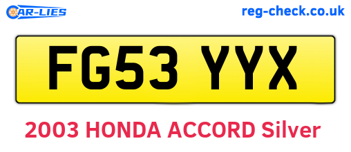 FG53YYX are the vehicle registration plates.
