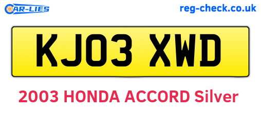 KJ03XWD are the vehicle registration plates.