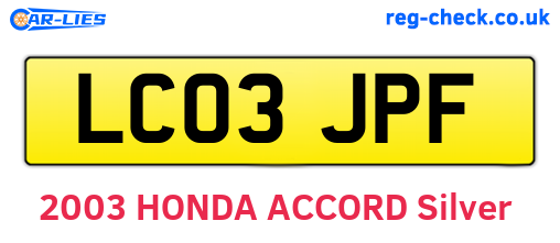 LC03JPF are the vehicle registration plates.