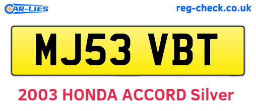 MJ53VBT are the vehicle registration plates.