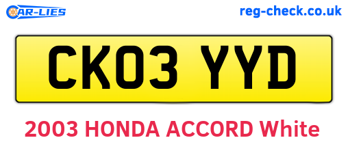 CK03YYD are the vehicle registration plates.