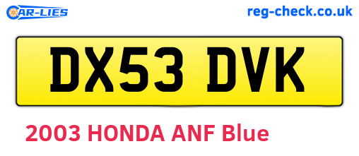 DX53DVK are the vehicle registration plates.