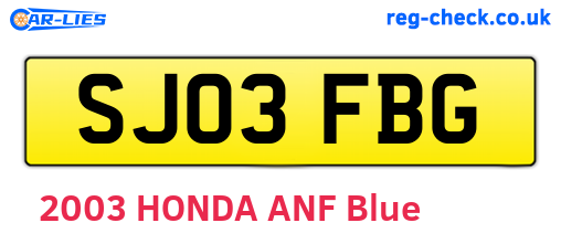 SJ03FBG are the vehicle registration plates.
