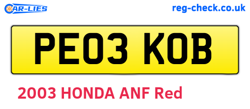 PE03KOB are the vehicle registration plates.