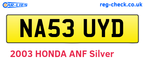 NA53UYD are the vehicle registration plates.