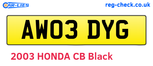 AW03DYG are the vehicle registration plates.