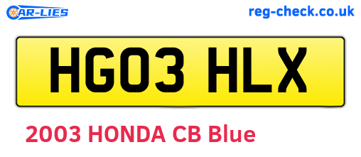 HG03HLX are the vehicle registration plates.